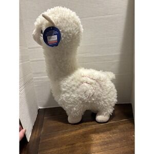 NWT Jing Guang Llama Alpaca Plush Toy Swirl On Sides Stuffed Animal -White Soft